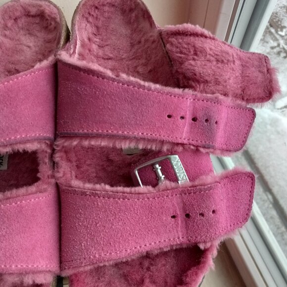 Birkenstock Arizona Pink Shearling Suede Sandals Size 39 US 8 - 8.5 - Picture 11 of 16